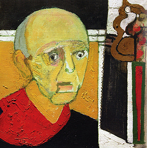Self-Portrait (With Saw) by William Utermohlen, 1997, oil on canvas, 35.5 x 35.5 cm, courtesy C. Boicos collection, Paris