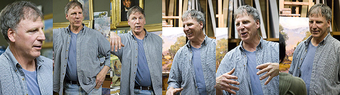 artist Steve Songer talks with Kimberly Rock in his Ogden studio