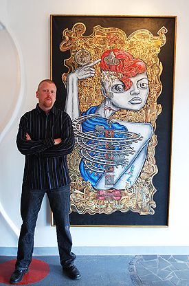 Michael Zetterquist in front of his painting at aperture gallery